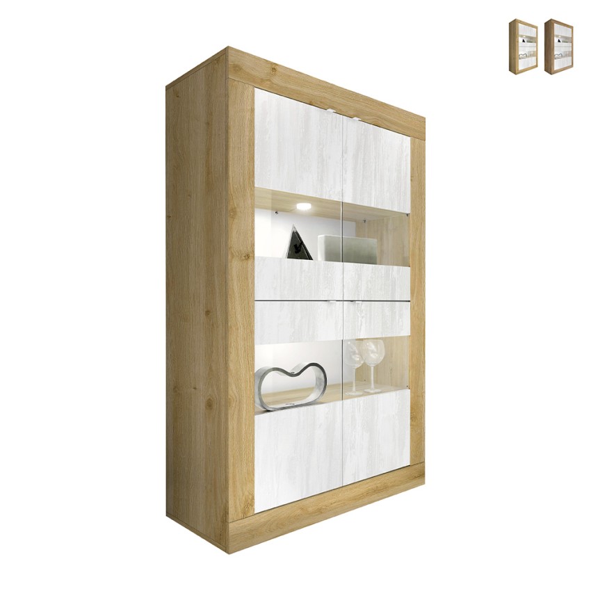 Moderne Wohnzimmer-Vitrine, 4 Türen, weißes Holz, 102x43 cm, Tina WB Basic Aktion Moderne Wohnzimmer-Vitrine, 4 Türen, weißes Holz, 102x43 cm, Tina WB Basic Aktion
