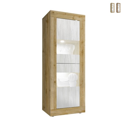 Wohnzimmer-Vitrine Holz Weiß mit 2 Glastüren Nina WB Basic Aktion