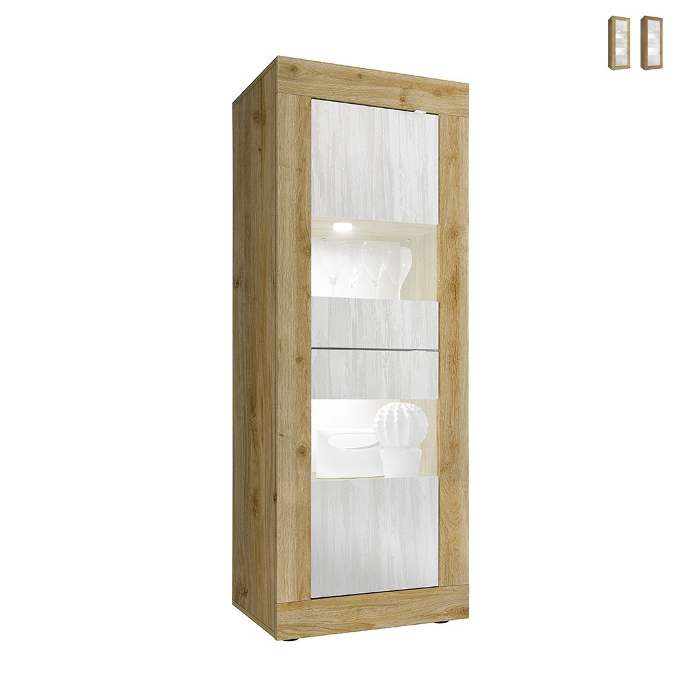 Wohnzimmer-Vitrine Holz Weiß mit 2 Glastüren Nina WB Basic