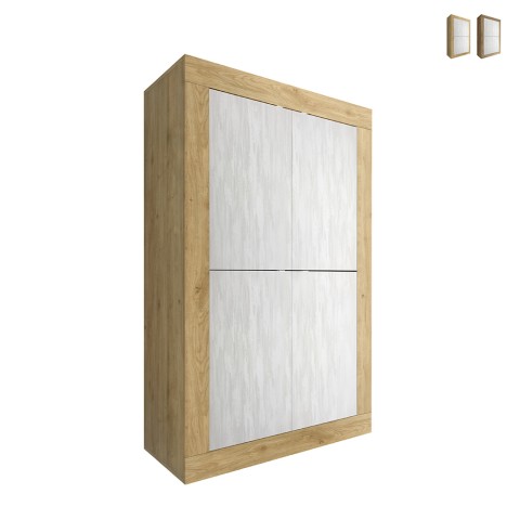 Credenza 4 Türen Weiß Hochschrank Sideboard Küche Holz Novia WB Basic Aktion