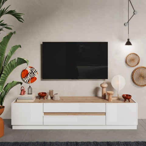TV-Lowboard 205x40x44cm aus Holz, 2 Türen, 2 Schubladen Venice Aktion