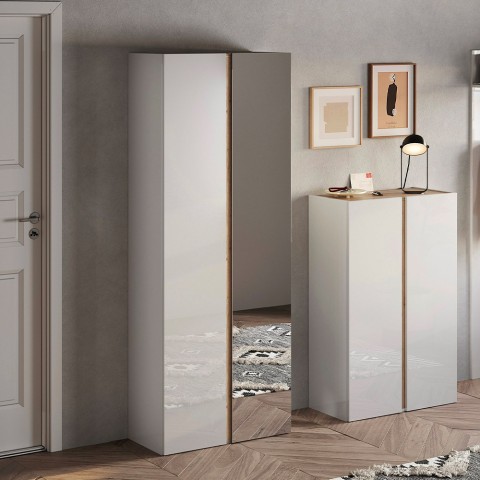 Spiegelschrank für den Eingangsbereich, 2-türig, Weiß Hochglanz, Eiche Alba Aktion