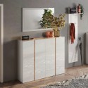 Moderne Schuhschrank 4 Türen weiß Hochglanz Eiche 140x35x111cm Chelsea Lagerbestand