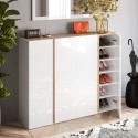 Moderne Schuhschrank 4 Türen weiß Hochglanz Eiche 140x35x111cm Chelsea Auswahl