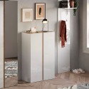 Schuhschrank Indy mit 2 Türen, 70x35x111cm, weiß glänzend Holz Lagerbestand
