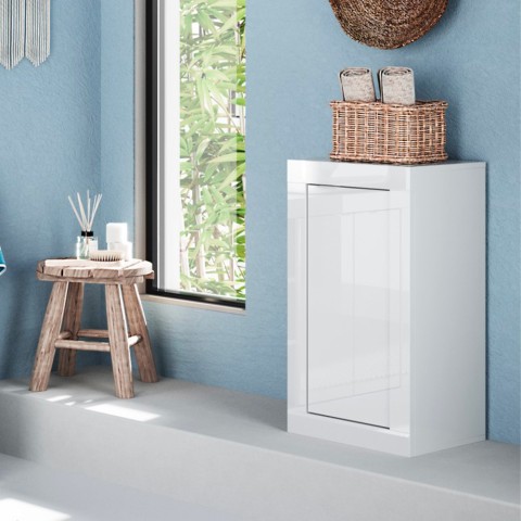 Platzsparender Badezimmerschrank 1 Tür 42x35x78cm Hochglanz Weiß Sammy Aktion