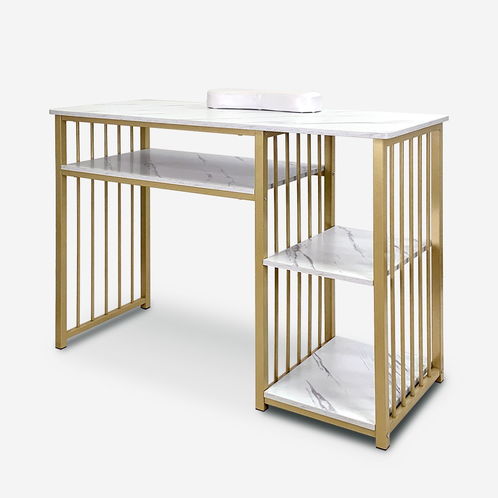 Lipota Manikürtisch Kosmetikerin goldfarbenen Metall marmorierten Effekt 110x43x81cm