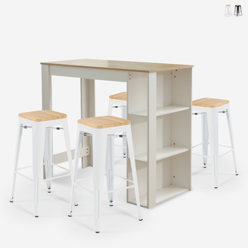 set hoher tisch 120x60cm 4 hocker küche  bar weiß holz galles Verkauf