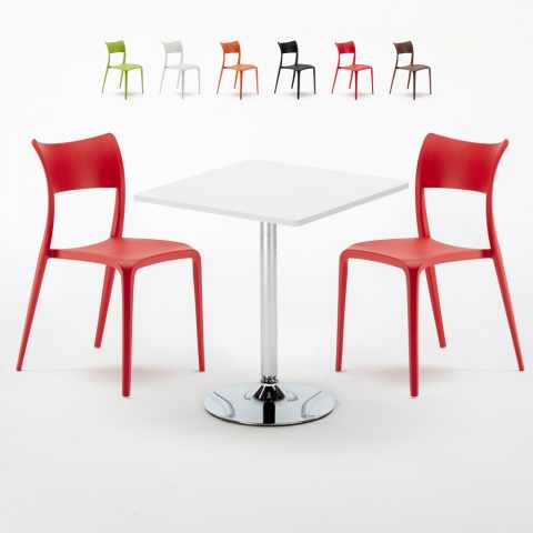 Weiß Quadratisch Tisch und 2 Stühle Farbiges Polypropylen-Innenmastenset Parisienne Cocktail
