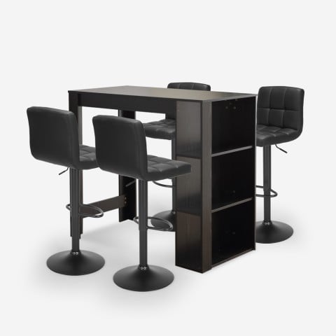 Set hoher Tisch 120x60cm schwarz 4 drehbare Hocker mit Rückenlehne Bar Küche Beaver Aktion