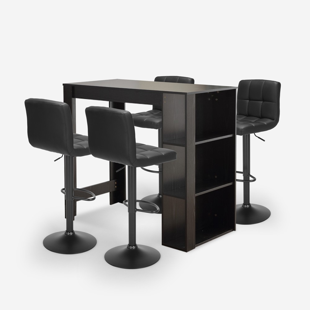 Set hoher Tisch 120x60cm schwarz 4 drehbare Hocker mit Rückenlehne Bar Küche Beaver