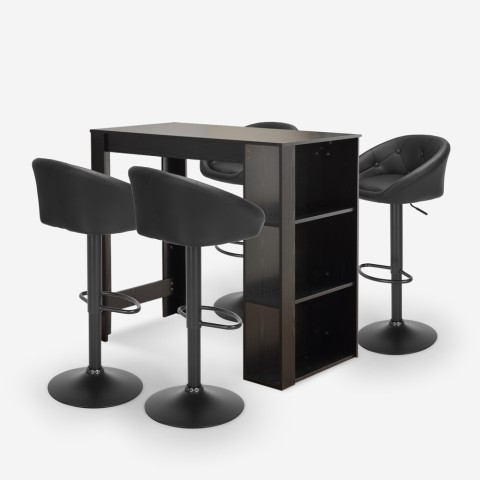 Set hoher Tisch 120x60cm Schwarz 4 drehbare Hocker Bar Küche Vernon Aktion