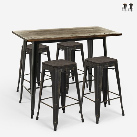 Set hoher Tisch 120x60 4 Hocker Tolix Bar Industrie küche Farley Aktion