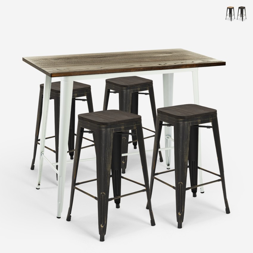 set hoher tisch 120x60 weiß 4 hocker bar industrieller stil navarro Verkauf set hoher tisch 120x60 weiß 4 hocker bar industrieller stil navarro Verkauf