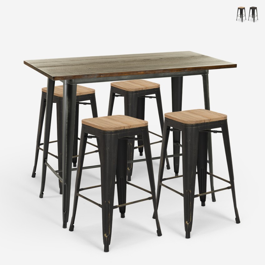 set tisch 120x60 4 hocker industrieller stil schwarz vintage bar fordville Verkauf