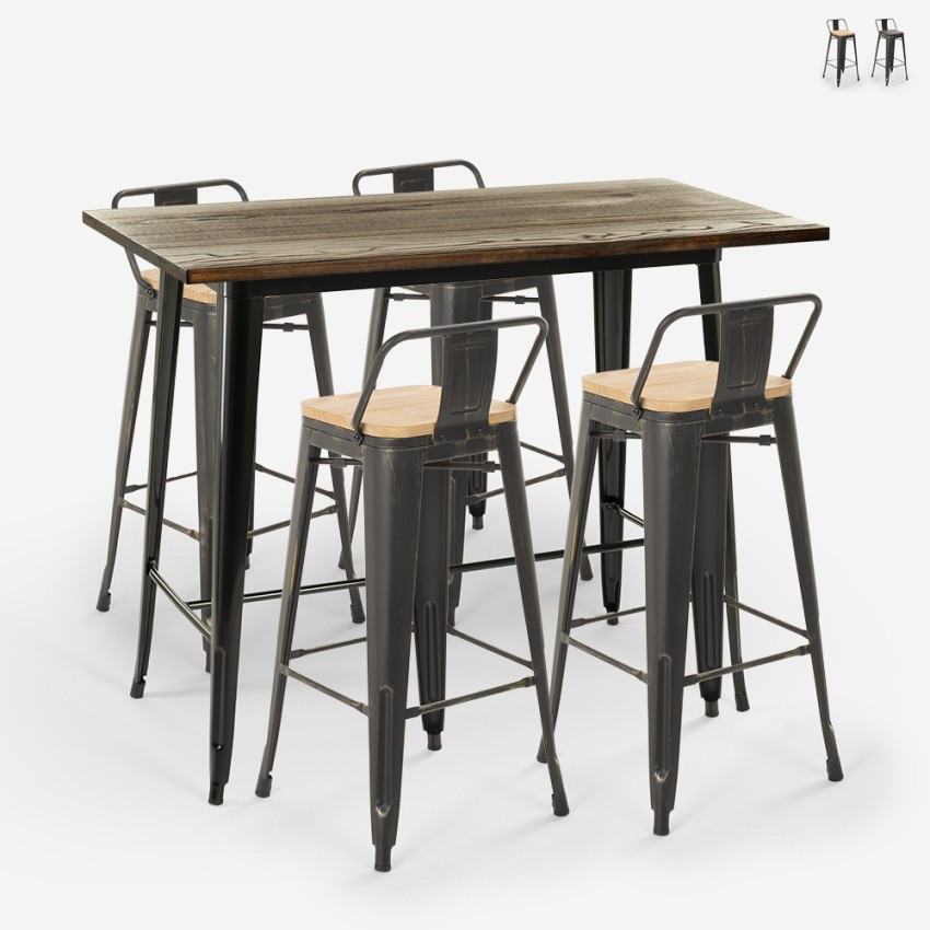set hoher tisch 120x60 4 hocker mit rückenlehne schwarz bar küche wahoo Verkauf set hoher tisch 120x60 4 hocker mit rückenlehne schwarz bar küche wahoo Verkauf