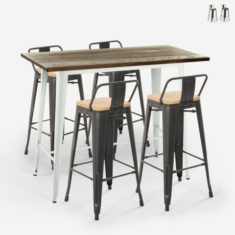 Set hoher Tisch weiß mit 4 Tolix Hockern mit Rückenlehne Industrieller Stil Bar Palmyra
 Aktion