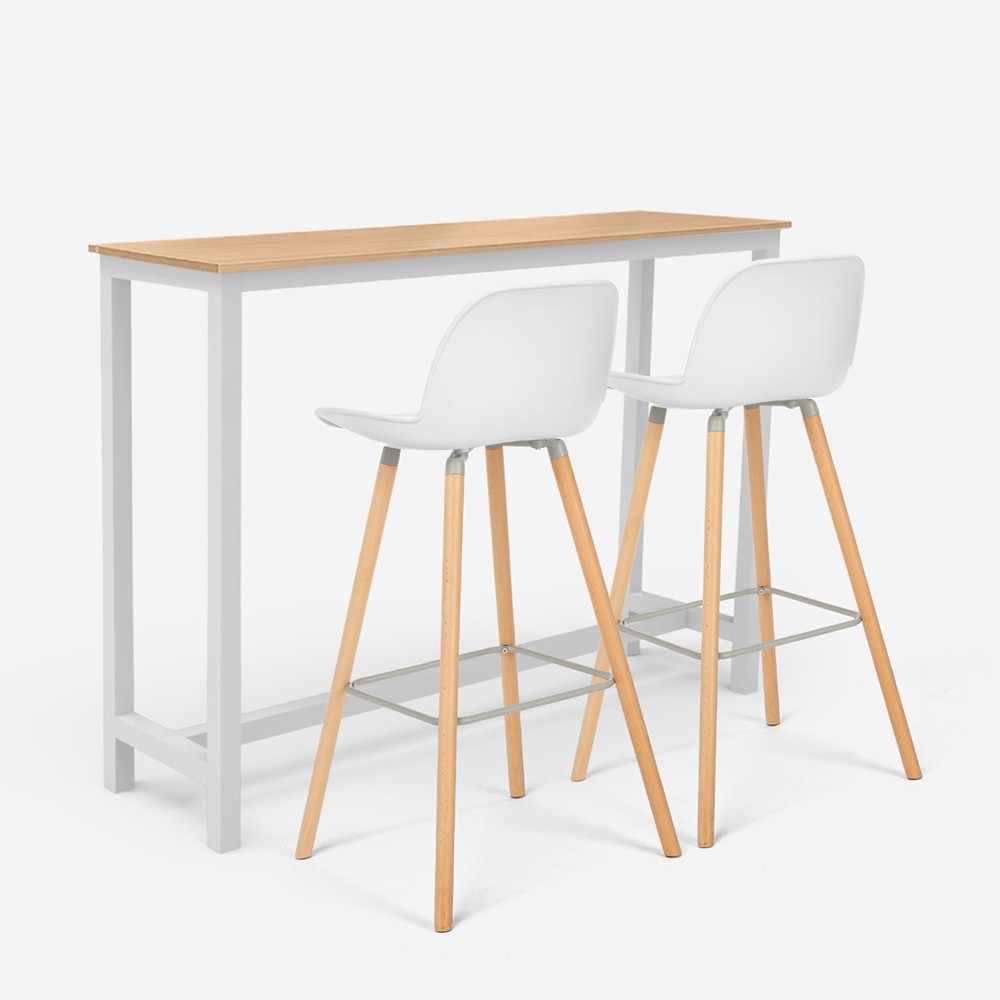 Set hoher Tisch 2 Hockern Bar Küche weiß Holz mit Rückenlehne Westover