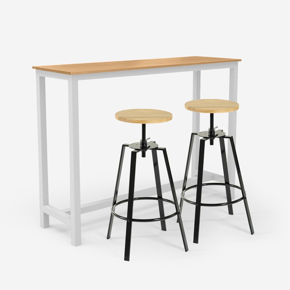 Set hoher Tisch 140x40cm 2 drehbare Hocker Bar Küche weiß Holz Creswell
