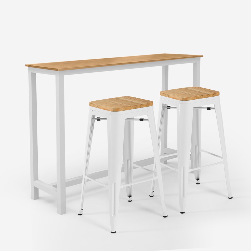set hoher tisch 2 hocker weiß holz industriell trenton