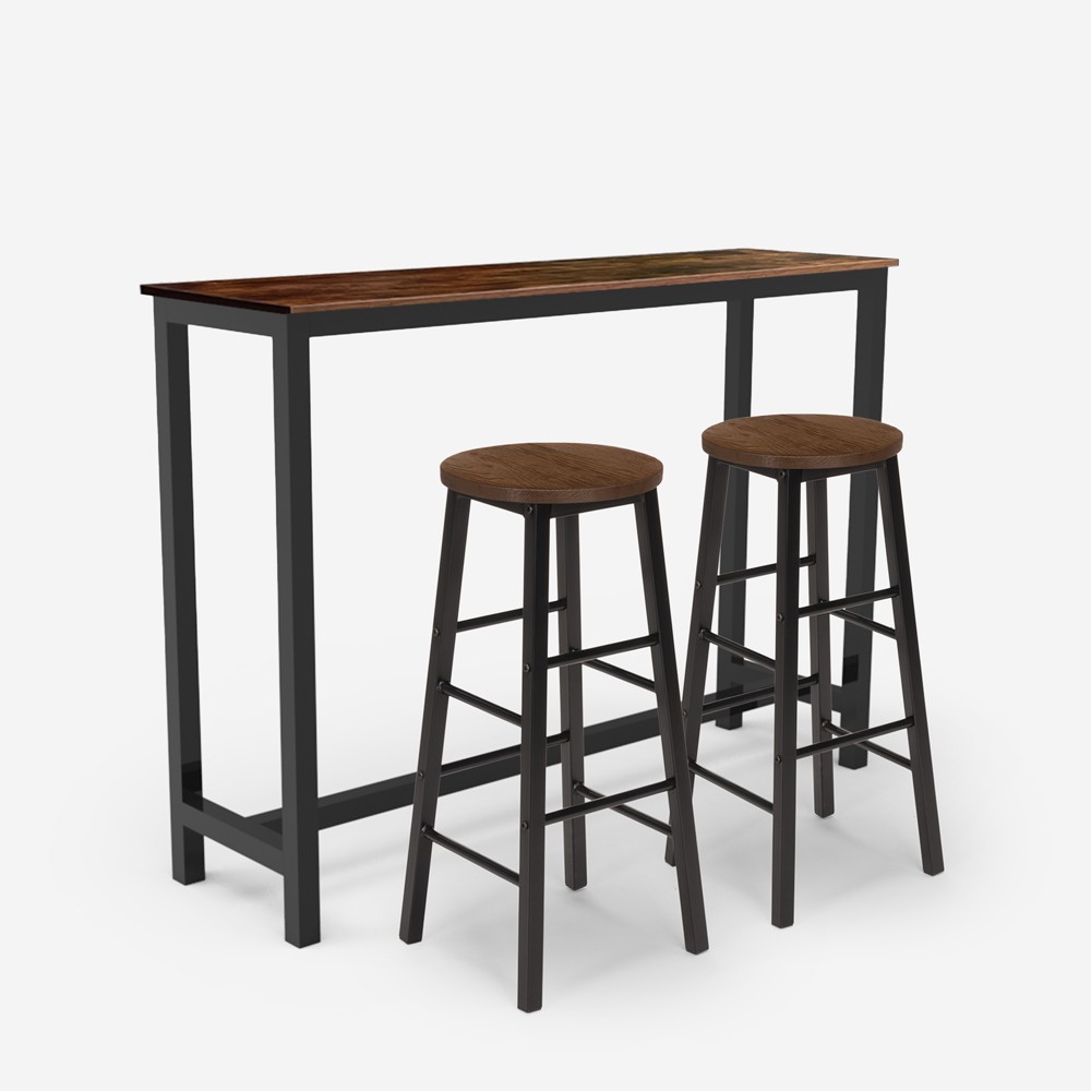Set hoher Tisch 140x40 2 Hocker Bar Industrie Holz Metall Pinetown