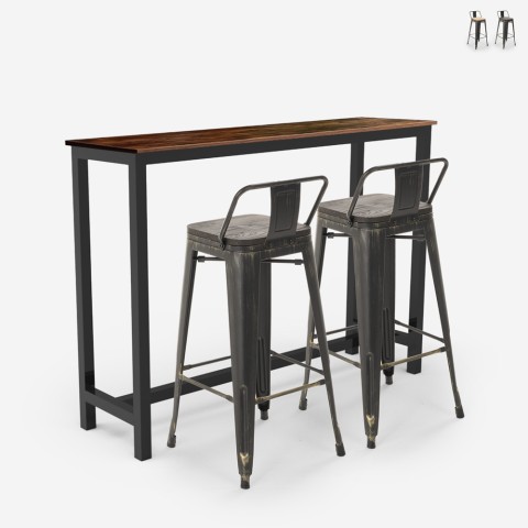Set hoher Tisch 140x40 2 Tolix Hocker mit Rückenlehne industriell Bar Küche Ludlow Aktion