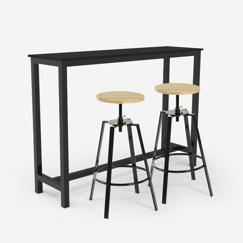 Set hoher Tisch 140x40cm 2 Hocker drehbar industrieller Stil schwarz Bar Essex