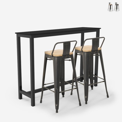 Set hoher Tisch 2 tolix Hocker mit Rückenlehne industrieller Stil schwarz Rexford Aktion
