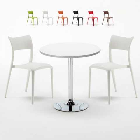 Weiß Rund Tisch und 2 Stühle Farbiges Polypropylen-Innenmastenset Parisienne Long Island