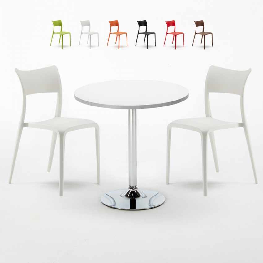 Weiß Rund Tisch und 2 Stühle Farbiges Polypropylen-Innenmastenset Parisienne Long Island Aktion