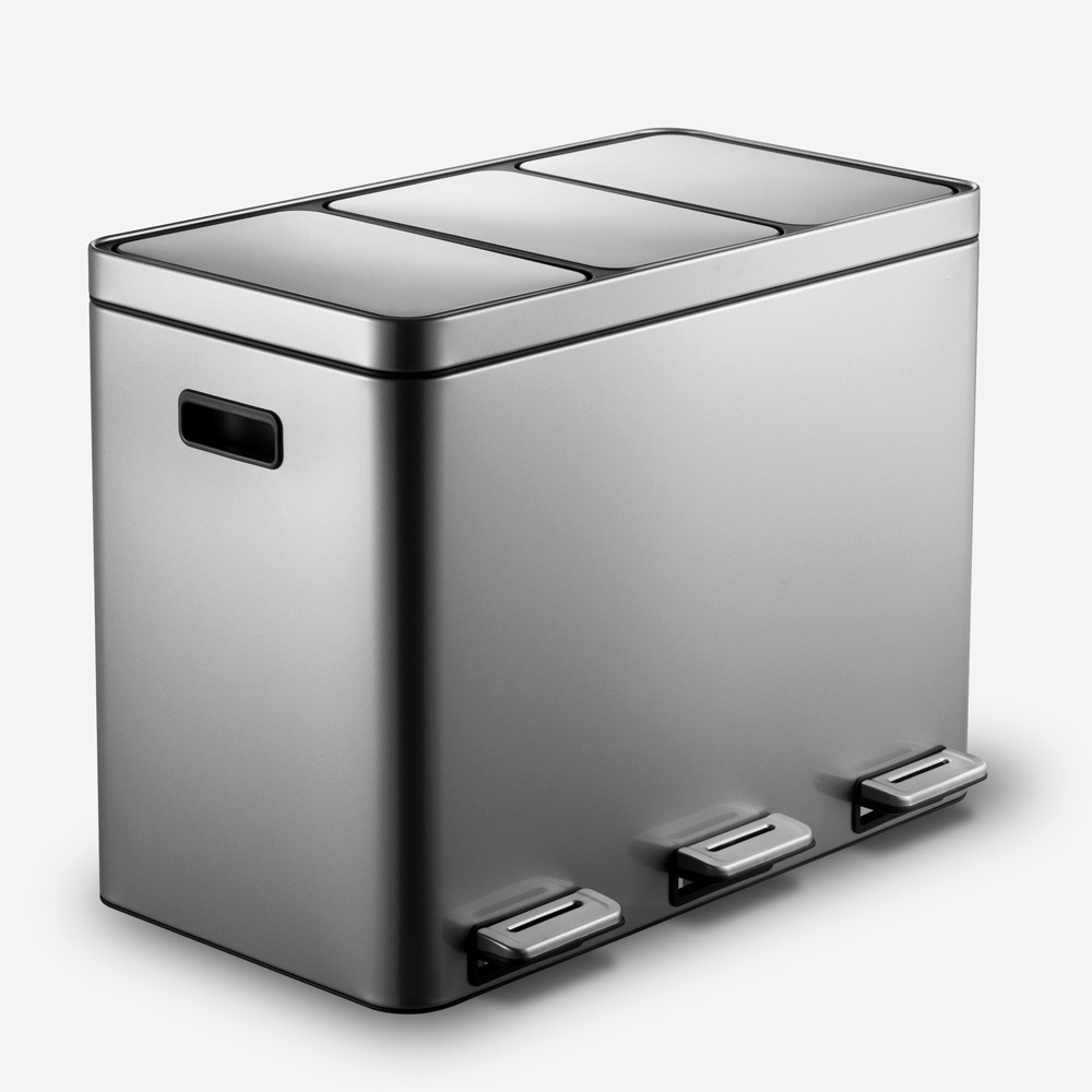 Mülleimer 3 Behälter 45 Liter Mülltrennsystem Treteimer Edelstahl 63x33x46 Vasio
