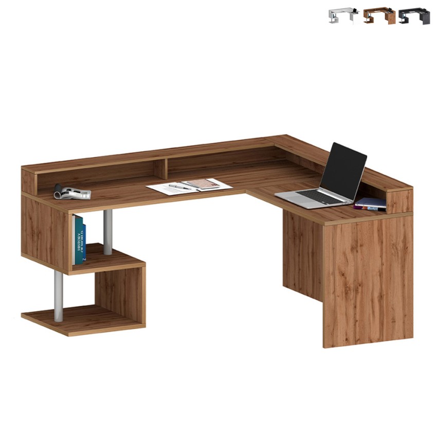 Moderne Eckschreibtisch für Zuhause und Büro mit Aufsatz Esse 2 A Plus Verkauf Moderne Eckschreibtisch für Zuhause und Büro mit Aufsatz Esse 2 A Plus Verkauf