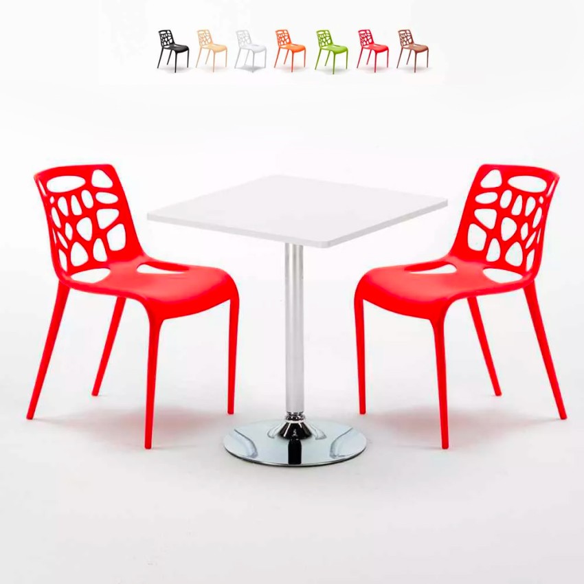 Weiß Quadratisch Tisch und 2 Stühle Farbiges Polypropylen-Innenmastenset Gelateria Cocktail Katalog