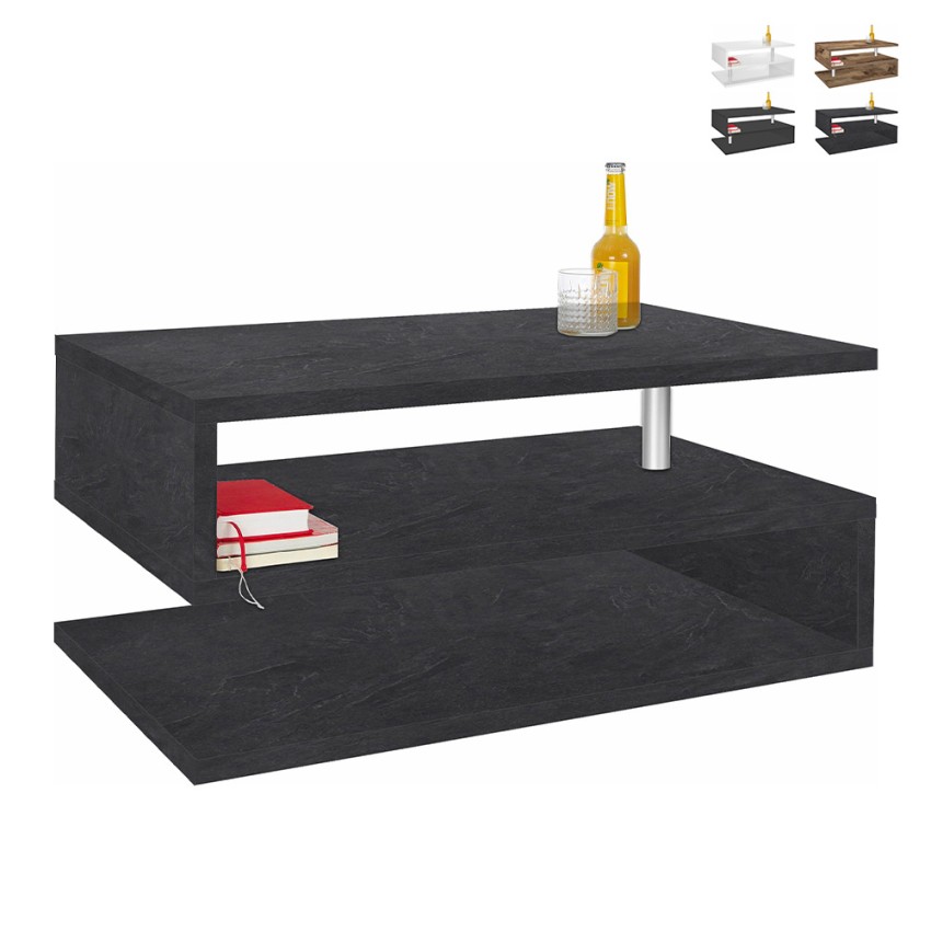 Moderner rechteckiger Couchtisch 90x55cm mit 2 Ablagen Zeta 90 Verkauf