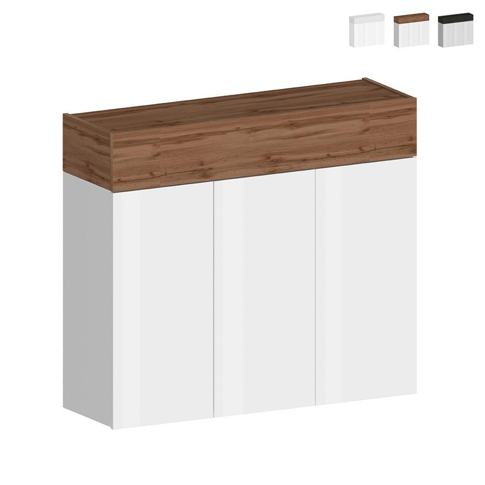 Moderne weiße Schuhschrank Aida, 3 Türen, 8 Fächer, 110x34x100cm