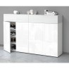 Moderne weiße Schuhablage mit 4 Türen, 2 Regalböden, Holz, 152x34x100cm, Darice 