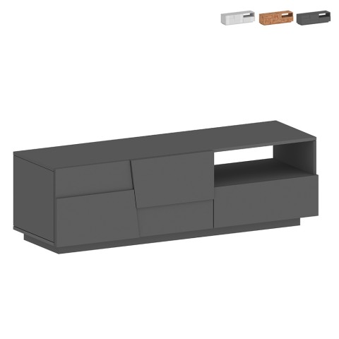 Moderner Wohnzimmer-TV-Schrank, 2 Türen, 1 Schublade, 150x44x46 cm, Modell Trevis Aktion