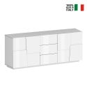 Moderne Wohnzimmerschrank Anrichte mit 3 Schubladen und 2 Türen, 220x44x86 cm, Margaux Modell