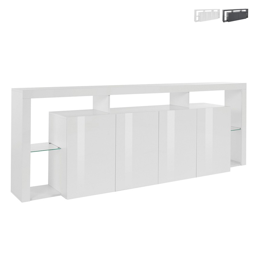 Große Wohnzimmer-Kommode mit 4 Türen 220x40x80, modernes Design, Towyn Aktion Große Wohnzimmer-Kommode mit 4 Türen 220x40x80, modernes Design, Towyn Aktion