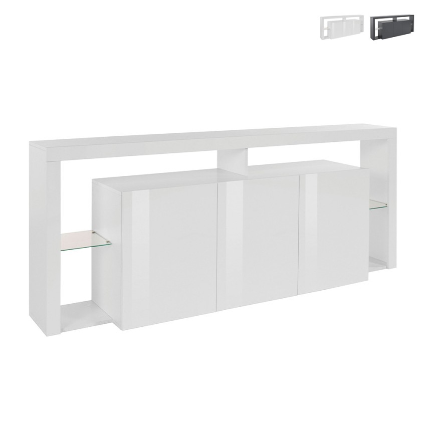 Sideboard 3 Türen 200x40x80cm modernes Bücherregal mit Glasböden Pibrac Verkauf Sideboard 3 Türen 200x40x80cm modernes Bücherregal mit Glasböden Pibrac Verkauf
