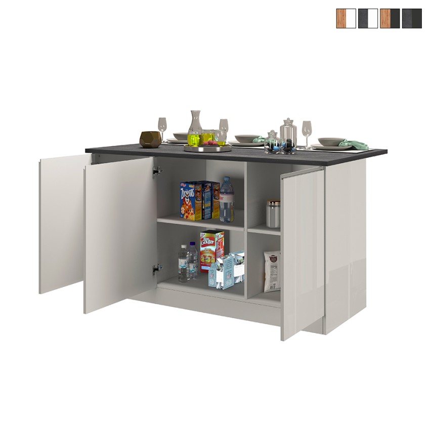 Kücheninsel 3 Türen für moderne Küche 155x90x90cm mit Tisch Deaton Verkauf Kücheninsel 3 Türen für moderne Küche 155x90x90cm mit Tisch Deaton Verkauf