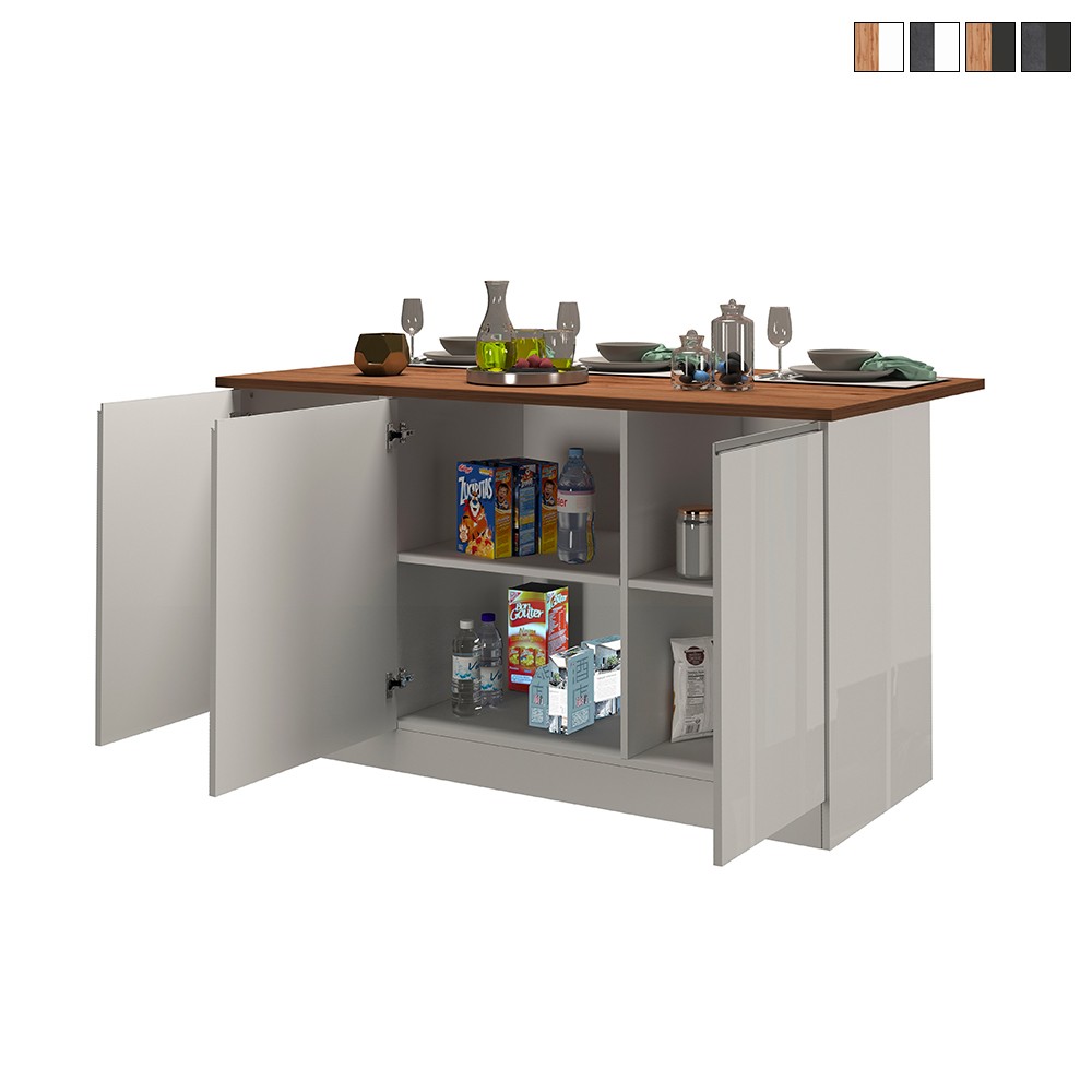 Kücheninsel 3 Türen für moderne Küche 155x90x90cm mit Tisch Deaton