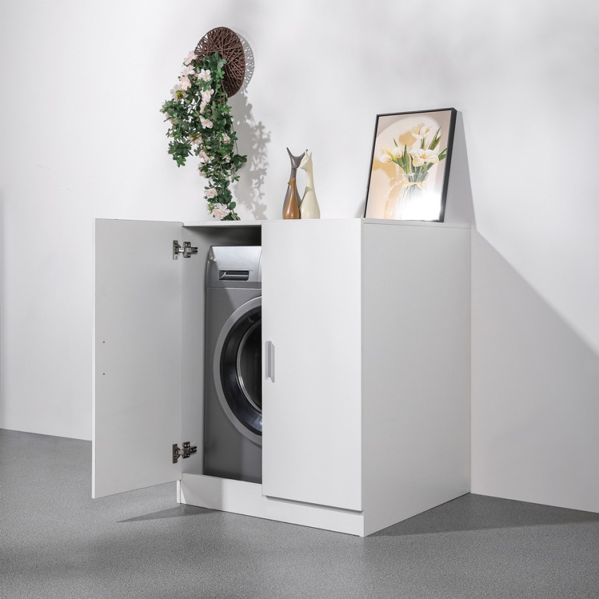 Waschmaschinen-Trockner-Überbauschrank mit 2 Türen, Weiß 71x71x91,5cm Ceresio