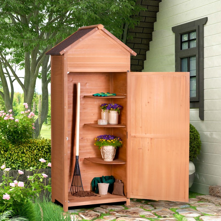  Scoter: Gartenhaus Geräteschrank Holz mit 3 Regalböden 