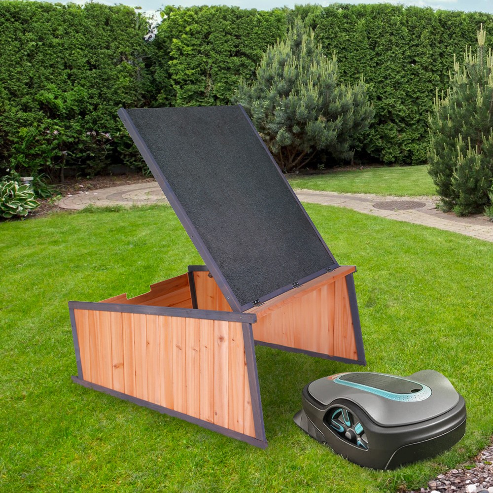 Garage Hütte aus Holz Rasenmäher Roboter Garten Grouse.