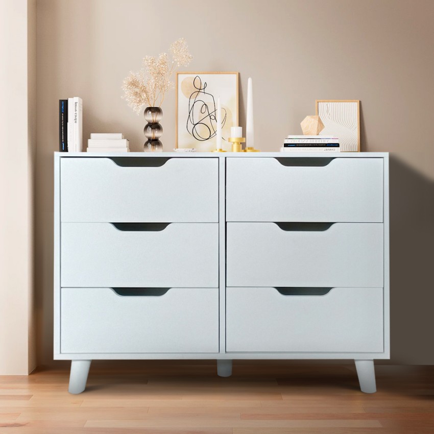  Kamil: Kommode Sideboard Schlafzimmer Wohnzimmer 6 Schubladen weiß


