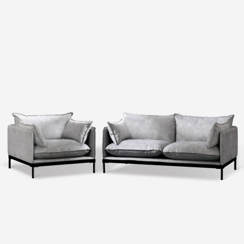 Satz 2-Sitzer-Sofa und Sessel in grauem Stoff im modernen Stil Hannover Aktion
