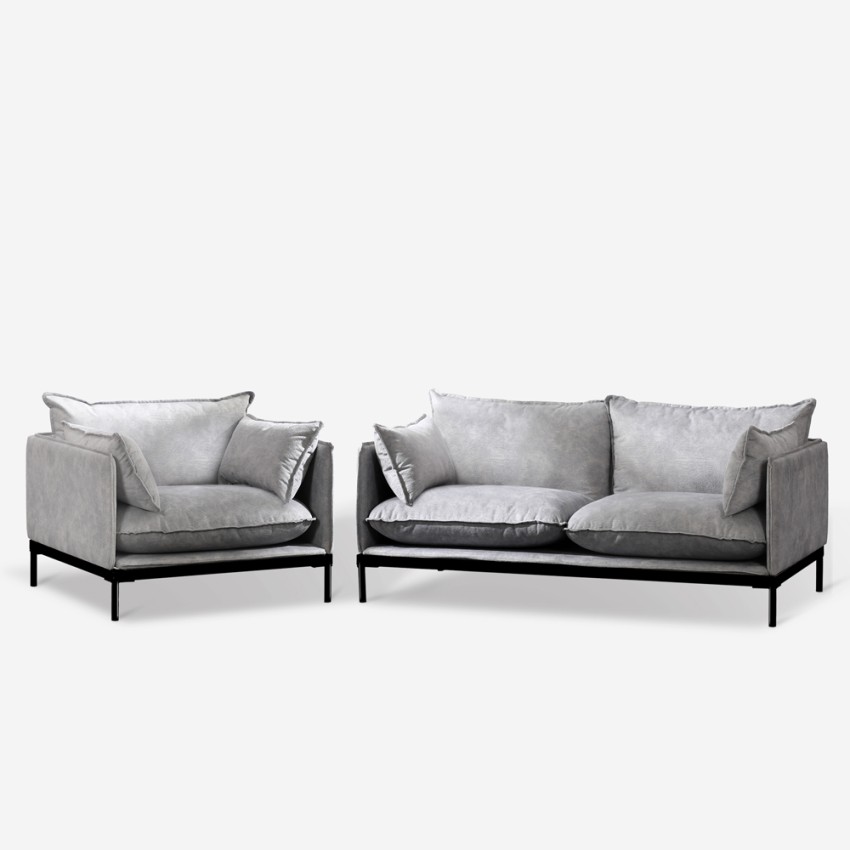 Satz 2-Sitzer-Sofa und Sessel in grauem Stoff im modernen Stil Hannover Aktion
