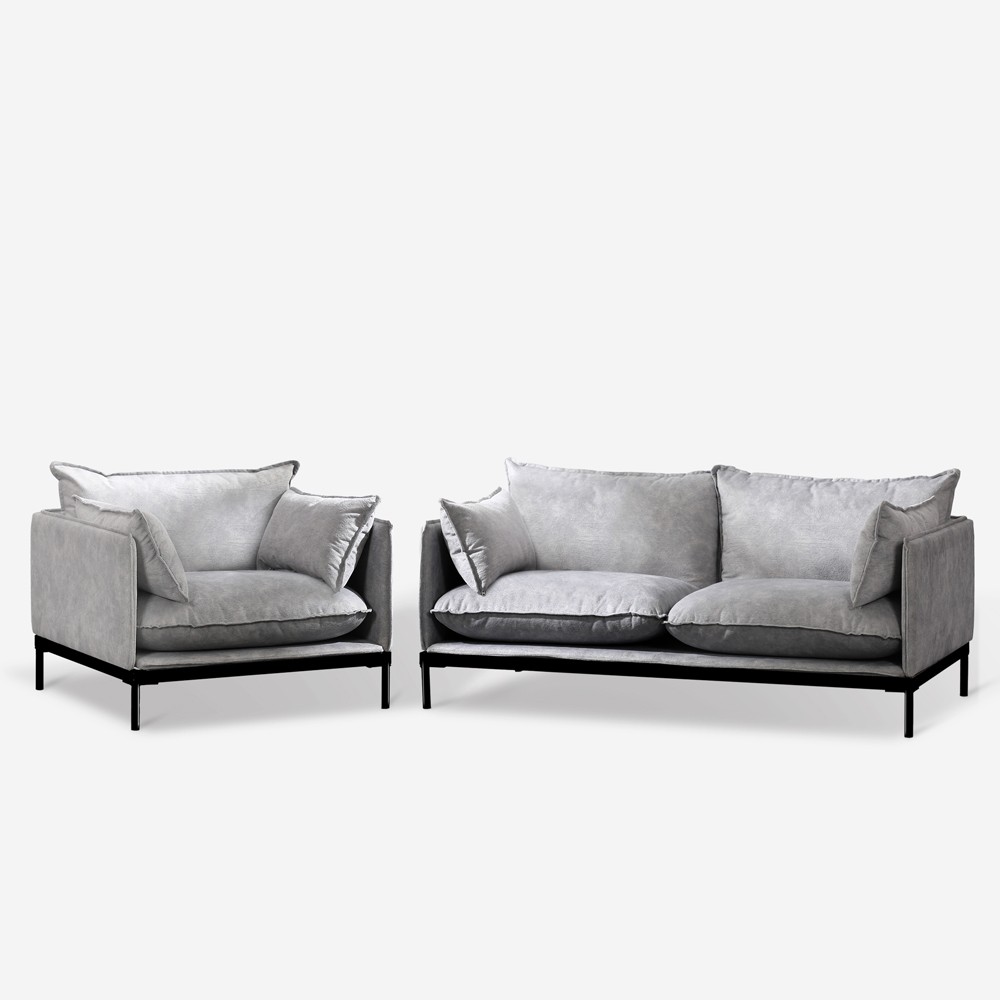 Satz 2-Sitzer-Sofa und Sessel in grauem Stoff im modernen Stil Hannover