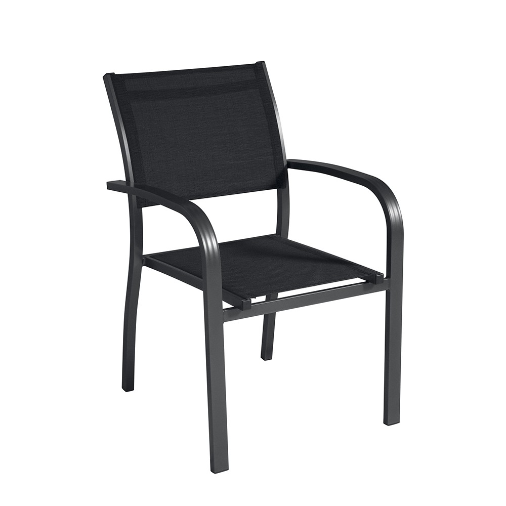 Stuhl mit Armlehnen für den Außenbereich aus Aluminium und Textilene Vence.